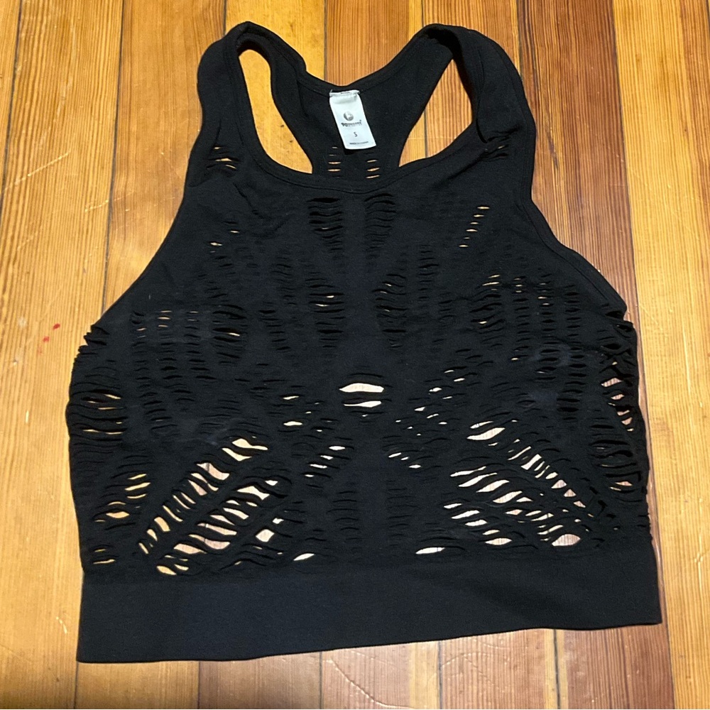 90 Degree By Reflex Black Distressed Racerback Crop Top